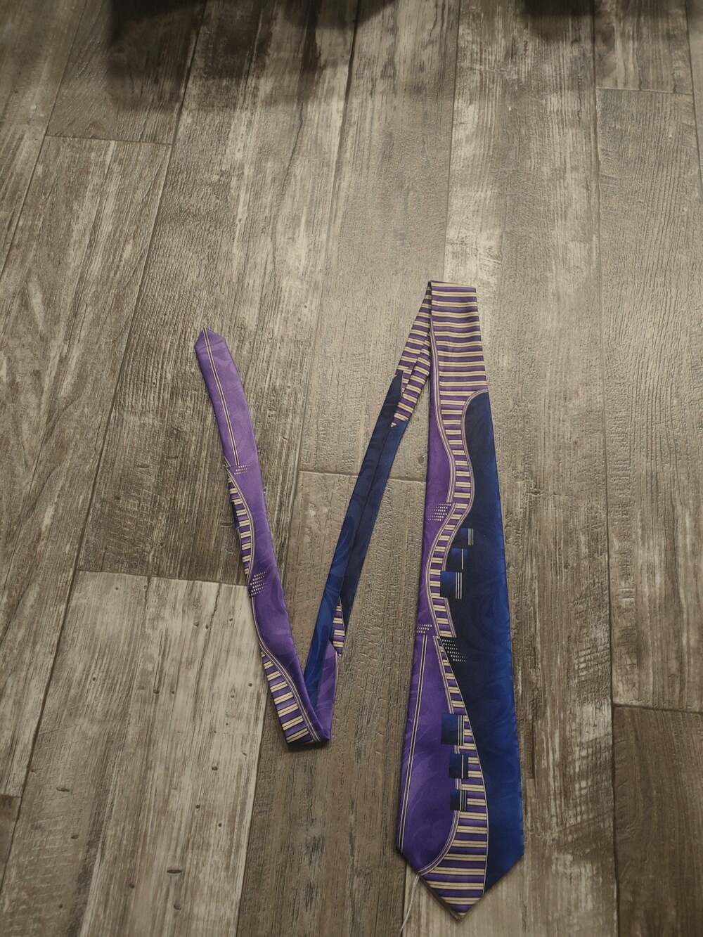 Phineas Creed Hand Made Blue and Purple Abstract Pattern Silk Necktie